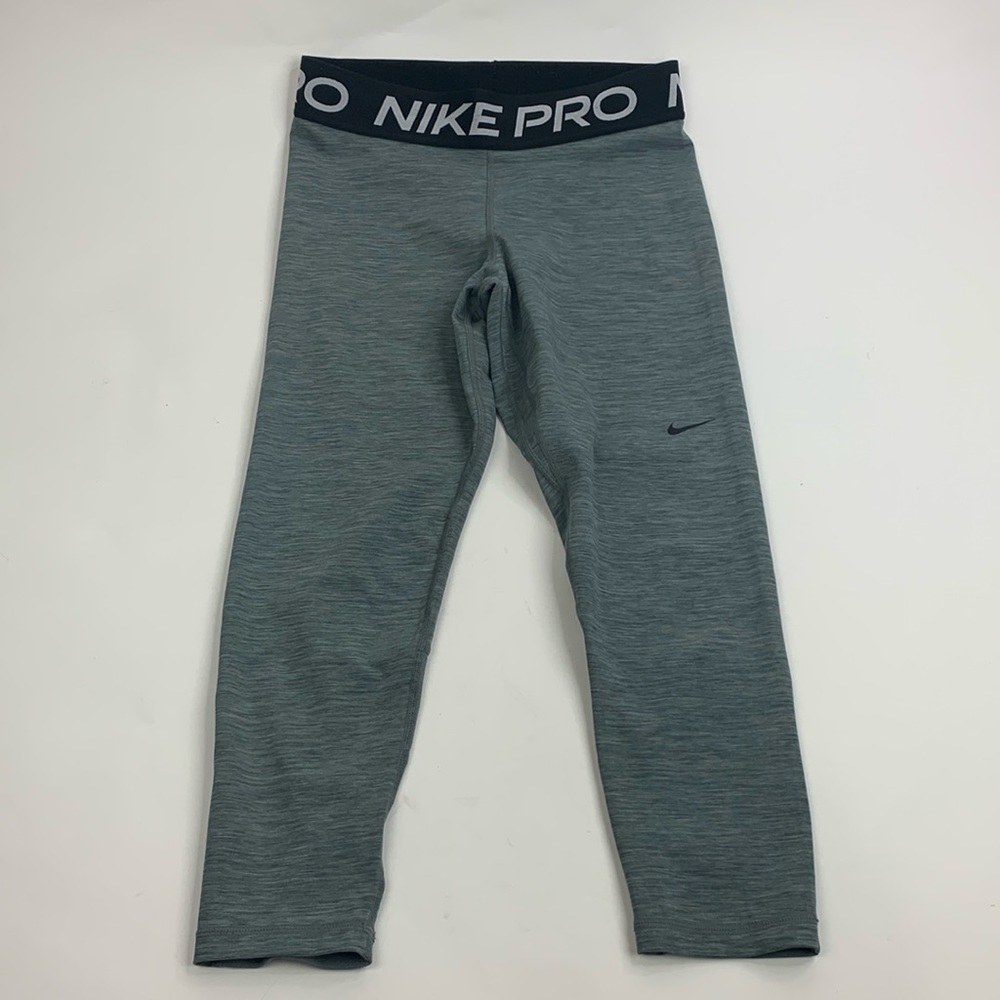 Nike Pro Crop Leggings Sz Medium Gray Black Stretch Active wear